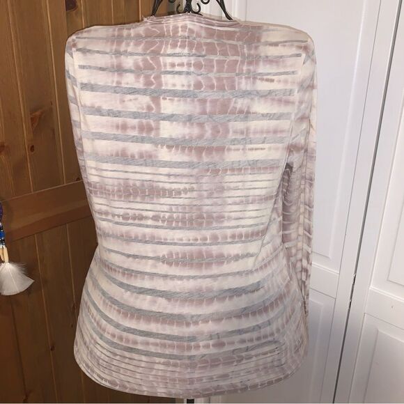 CALVIN KLEIN Blush Pink & Taupe Tie-Dye Stripe Long Sleeve Top - Size M - Picture 2 of 4